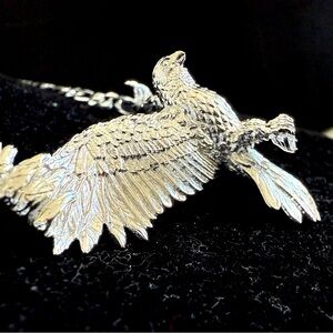 NWT Rhodium Eagle Necklace S925 Silver Figaro Chain Crystal Animal Men Necklace